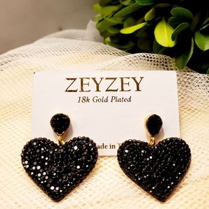 ZeyZey 18k Gold Plated Black Heart Dangle Earrings